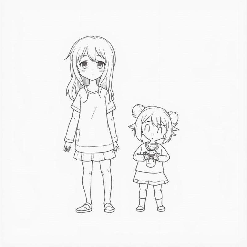 Phác thảo nhân vật cô giáo và học sinh theo phong cách anime cho tranh đề tài 20/11